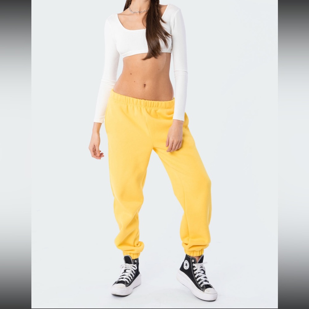 Edikted yellow sweat pants.